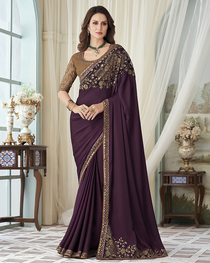 Women's Designer Milona Silk Embroidery Unstitched Saree With Blouse