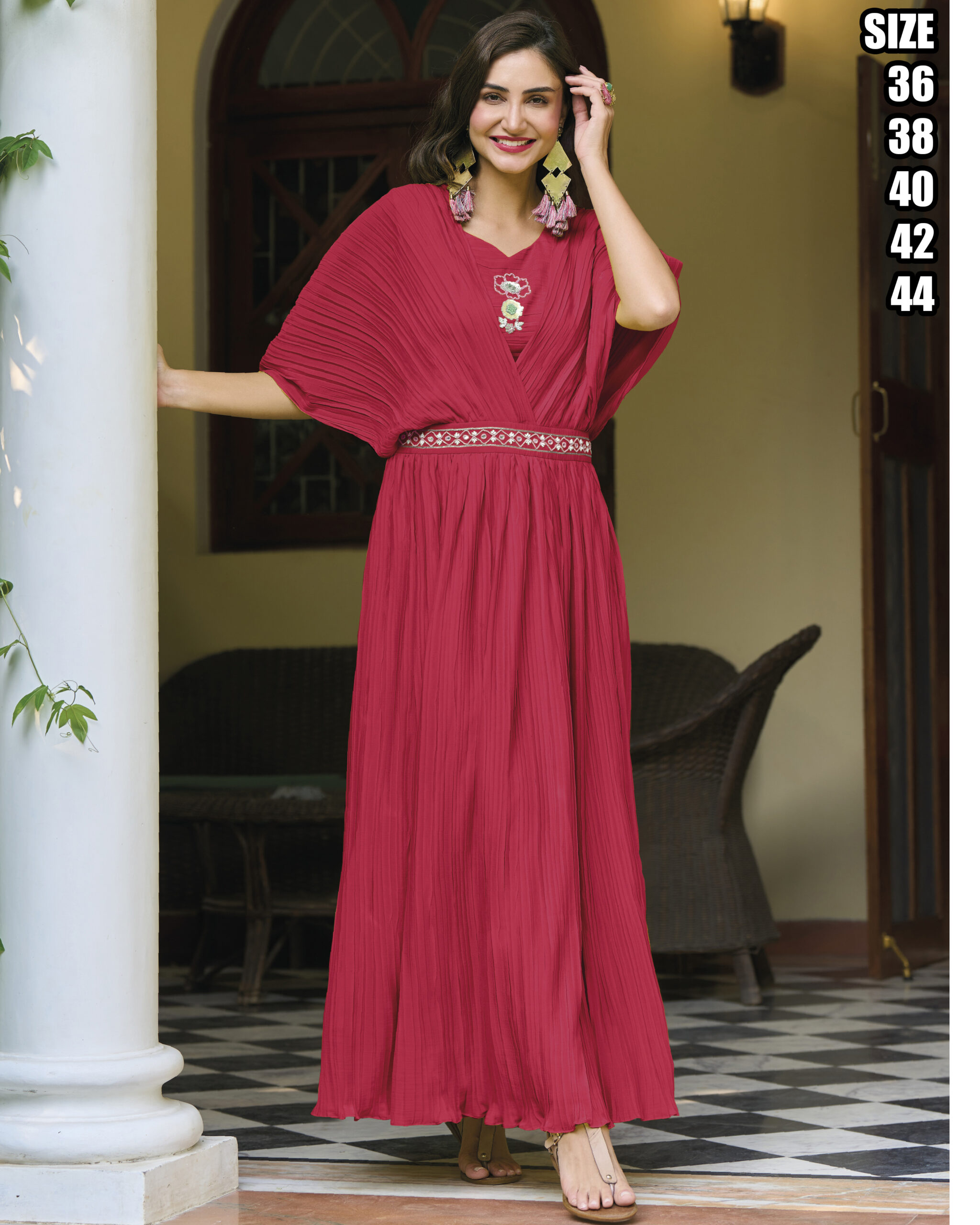 ワンピース Grenda ribbon long dress Zaveri Present Jimmy Chinnon With Crush Georgette Handwork Long 1