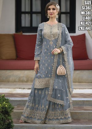 Party Wear Silk Readymade Embroidery Sharara Pair Collection