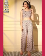 Unleash Your Style With Our Exquisite Platinum Crepe Printed Designer Cord Set Top & Bottom - Full Stitched For Effortless Elegance