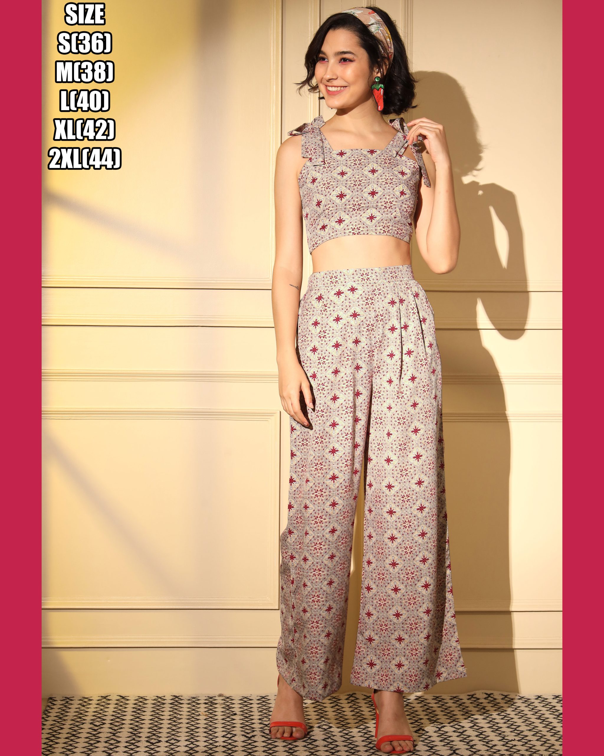 Unleash Your Style With Our Exquisite Platinum Crepe Printed Designer Cord Set Top & Bottom - Full Stitched For Effortless Elegance