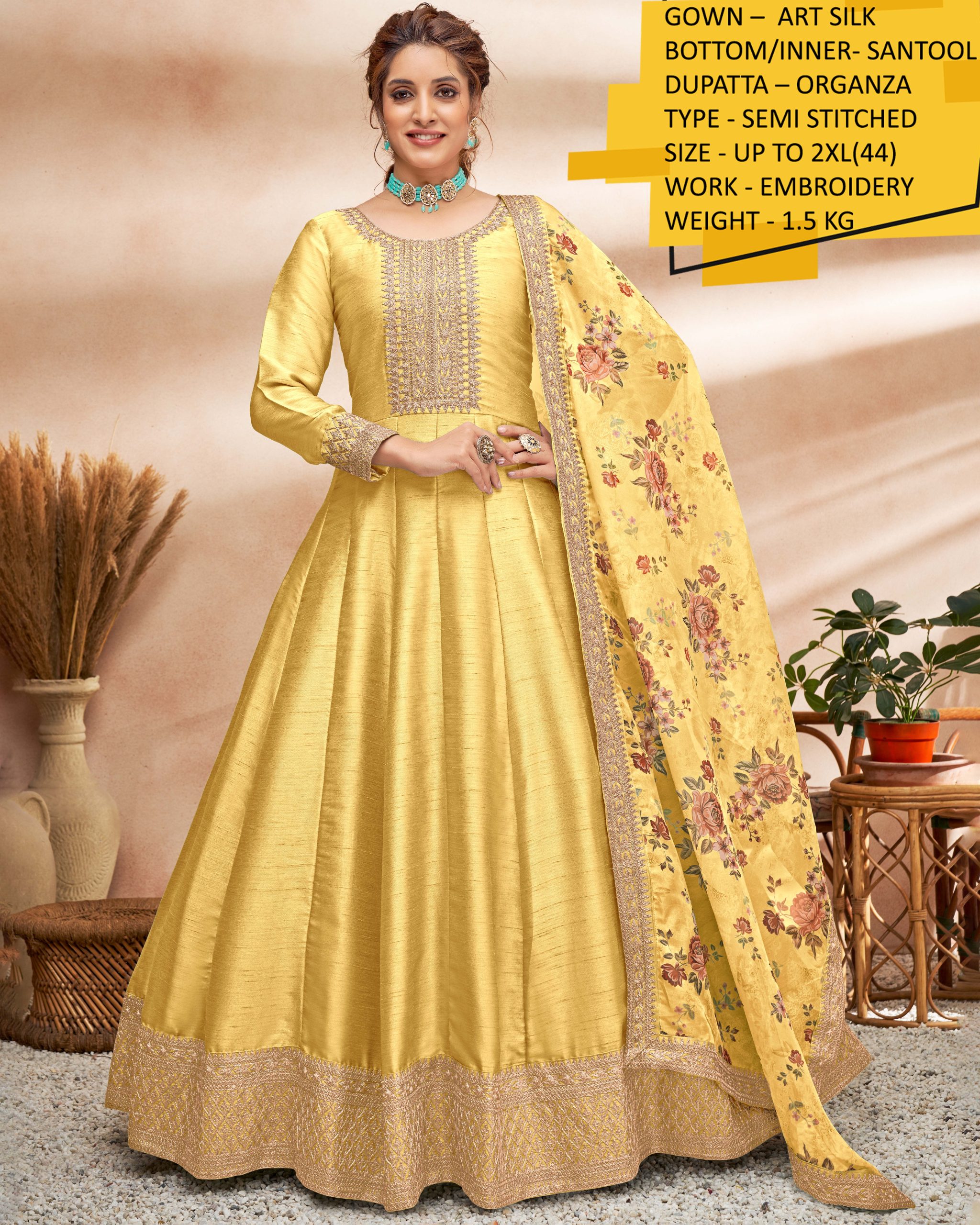Partywear Semi Stitched Art Silk Long Gown Collection