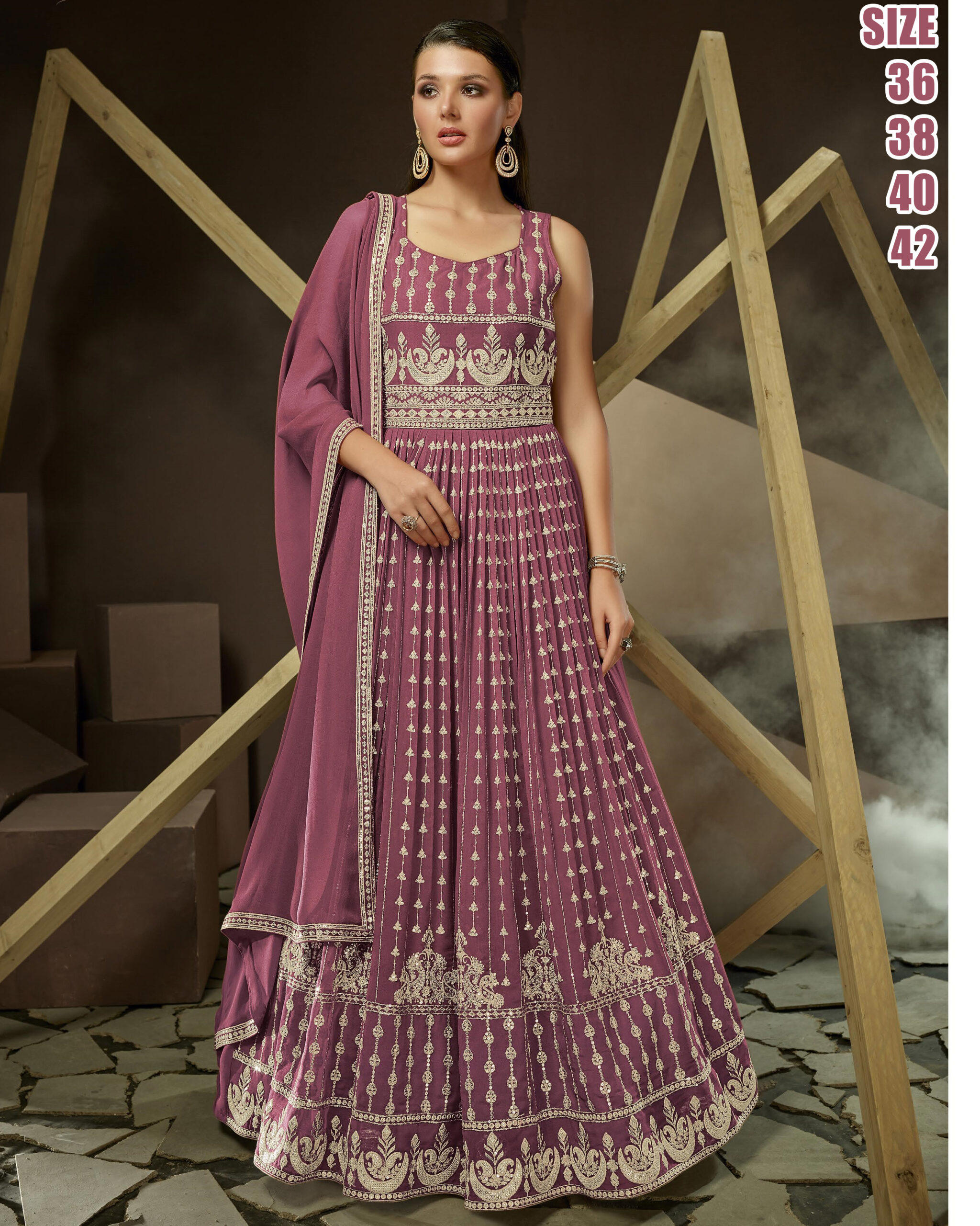 Falak by Fiona Georgette Embroidery Long Readymade Gown With Dupatta
