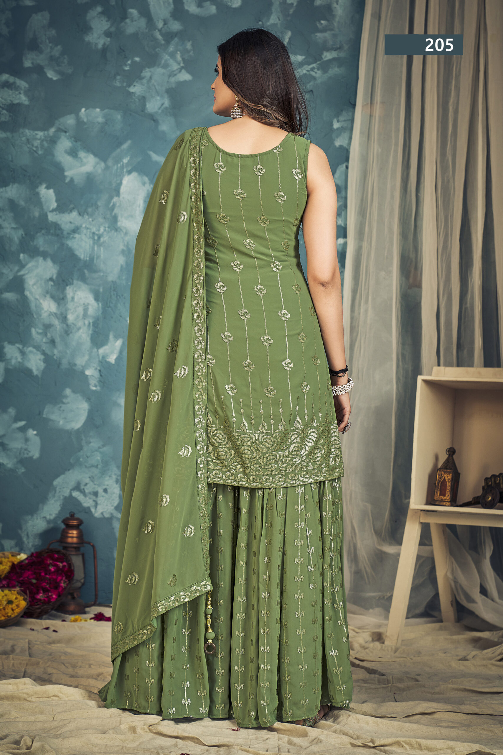 Presenting Readymade Georgette Embroidery Sharara Pair With Dupatta
