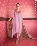 Sayuri Designer Present Stitched Cream Silk Satin Kaftan With Pant