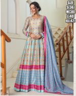 Your Style with our Killer Silk Gown Featuring Digital Print and Embroidery Work Complete the Look with a Stunning Stitched Digital Print Dupatta