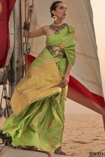 Elevate Your Ethnic Wardrobe With Our Unstitched Satin Pastel Two-tone Handloom Saree And Blouse Set