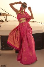 Elevate Your Ethnic Wardrobe With Our Unstitched Satin Pastel Two-tone Handloom Saree And Blouse Set