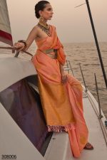 Elevate Your Ethnic Wardrobe With Our Unstitched Satin Pastel Two-tone Handloom Saree And Blouse Set