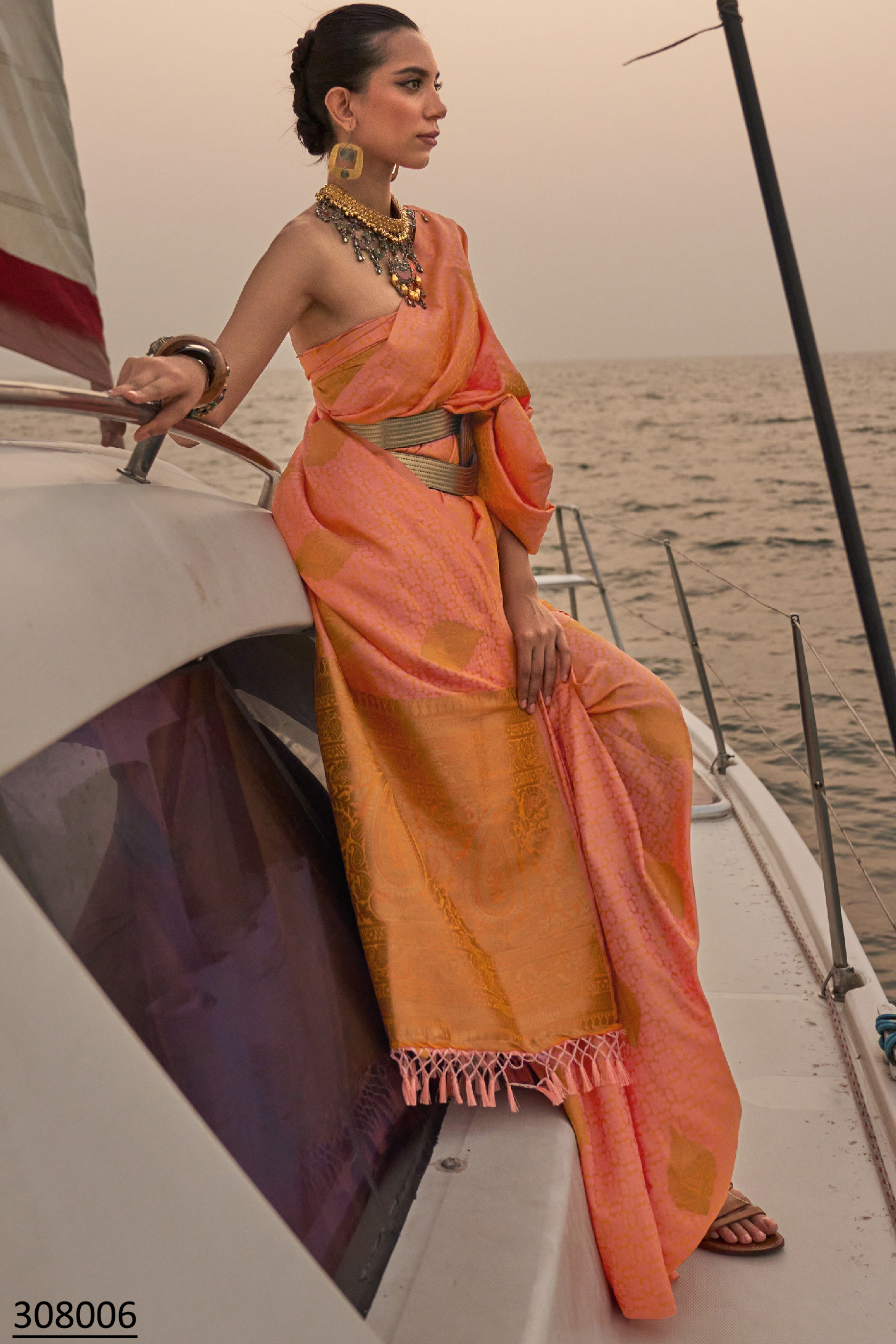 Elevate Your Ethnic Wardrobe With Our Unstitched Satin Pastel Two-tone Handloom Saree And Blouse Set