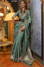 Designer Two-tone Handloom Weaving Organza Unstitched Saree With Blouse