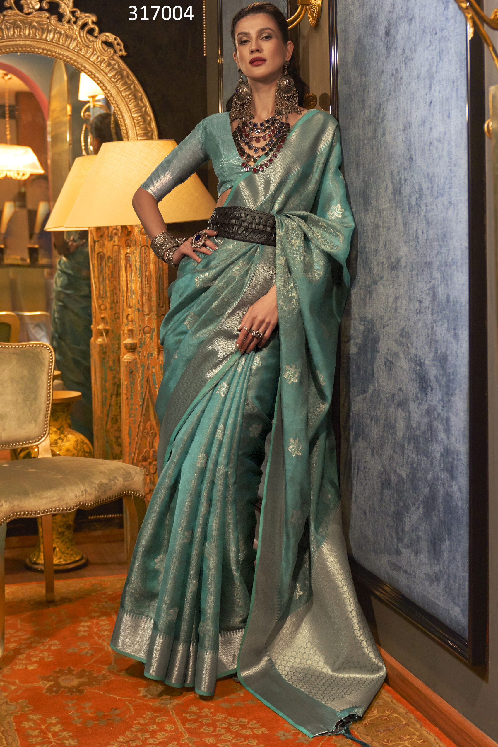 Designer Two-tone Handloom Weaving Organza Unstitched Saree With Blouse