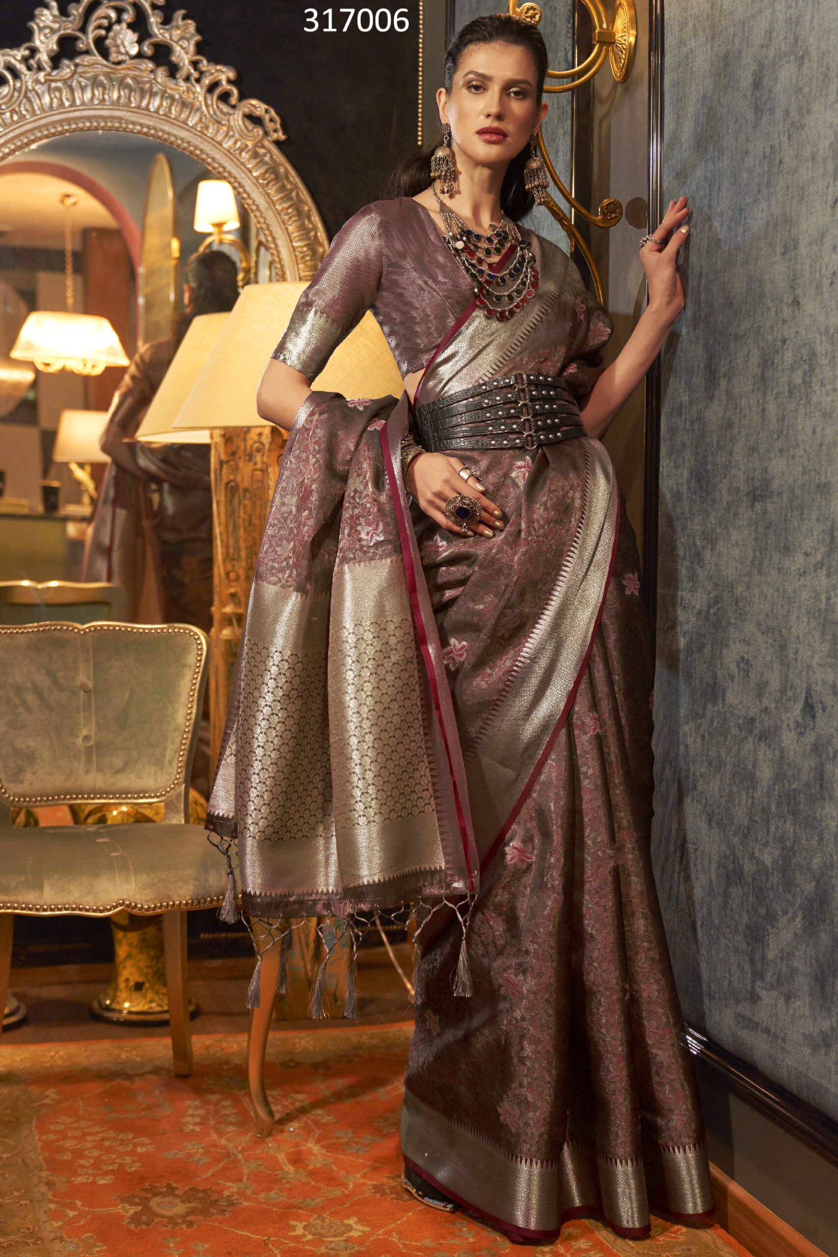 Designer Two-tone Handloom Weaving Organza Unstitched Saree With Blouse