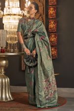 Zari Base Handloom Weaving Silk Partywear Heavy Saree With Blouse.