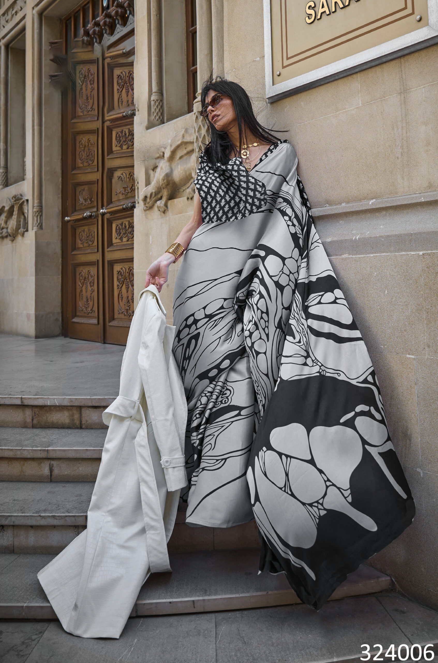 Ethnicrang Women's Soft Satin Crepe Multi Colour Saree With Blouse