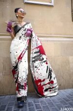 Ethnicrang Women's Soft Satin Crepe Multi Colour Saree With Blouse