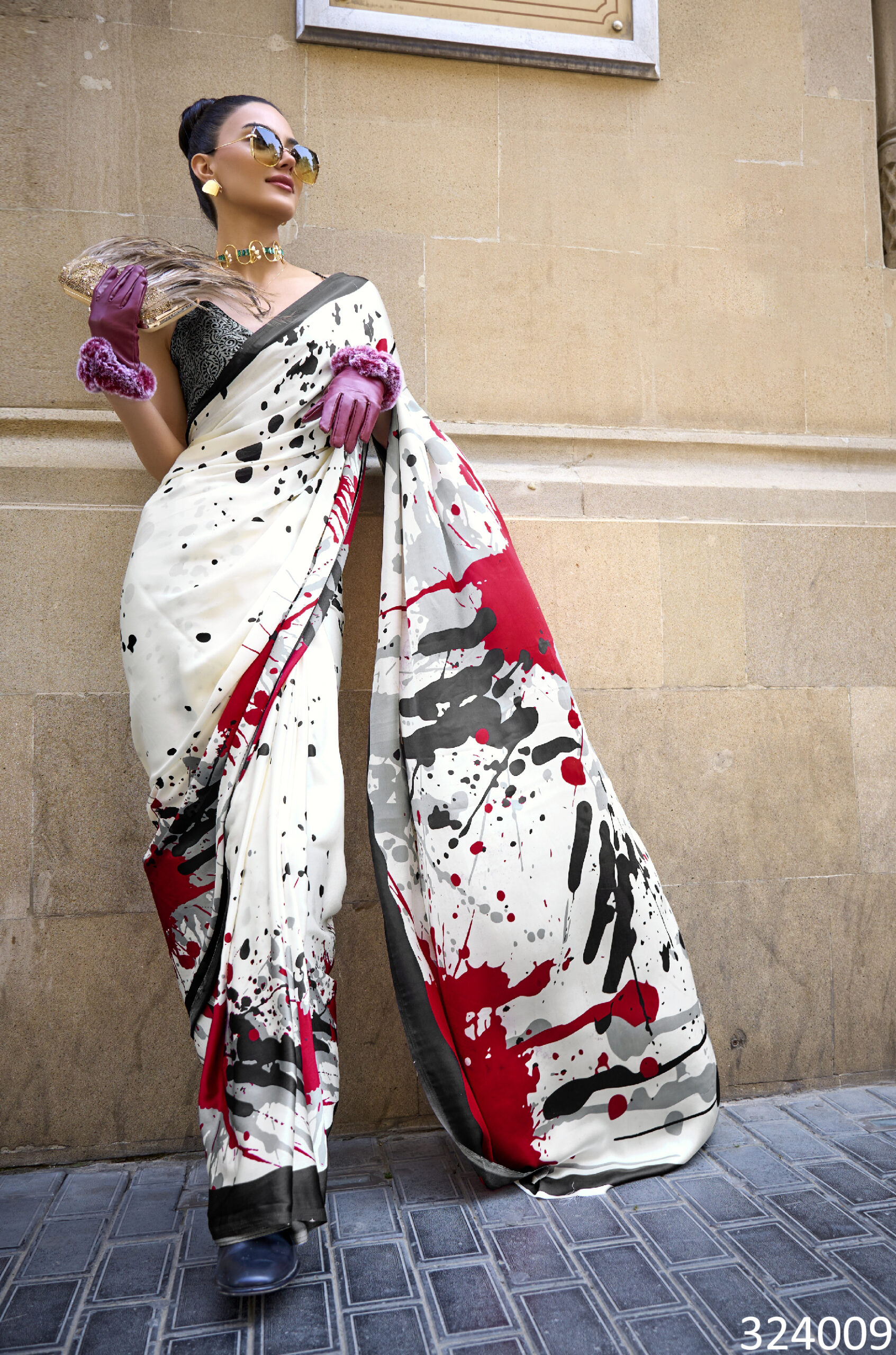 Ethnicrang Women's Soft Satin Crepe Multi Colour Saree With Blouse