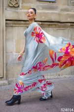 Ethnicrang Women's Soft Satin Crepe Multi Colour Saree With Blouse