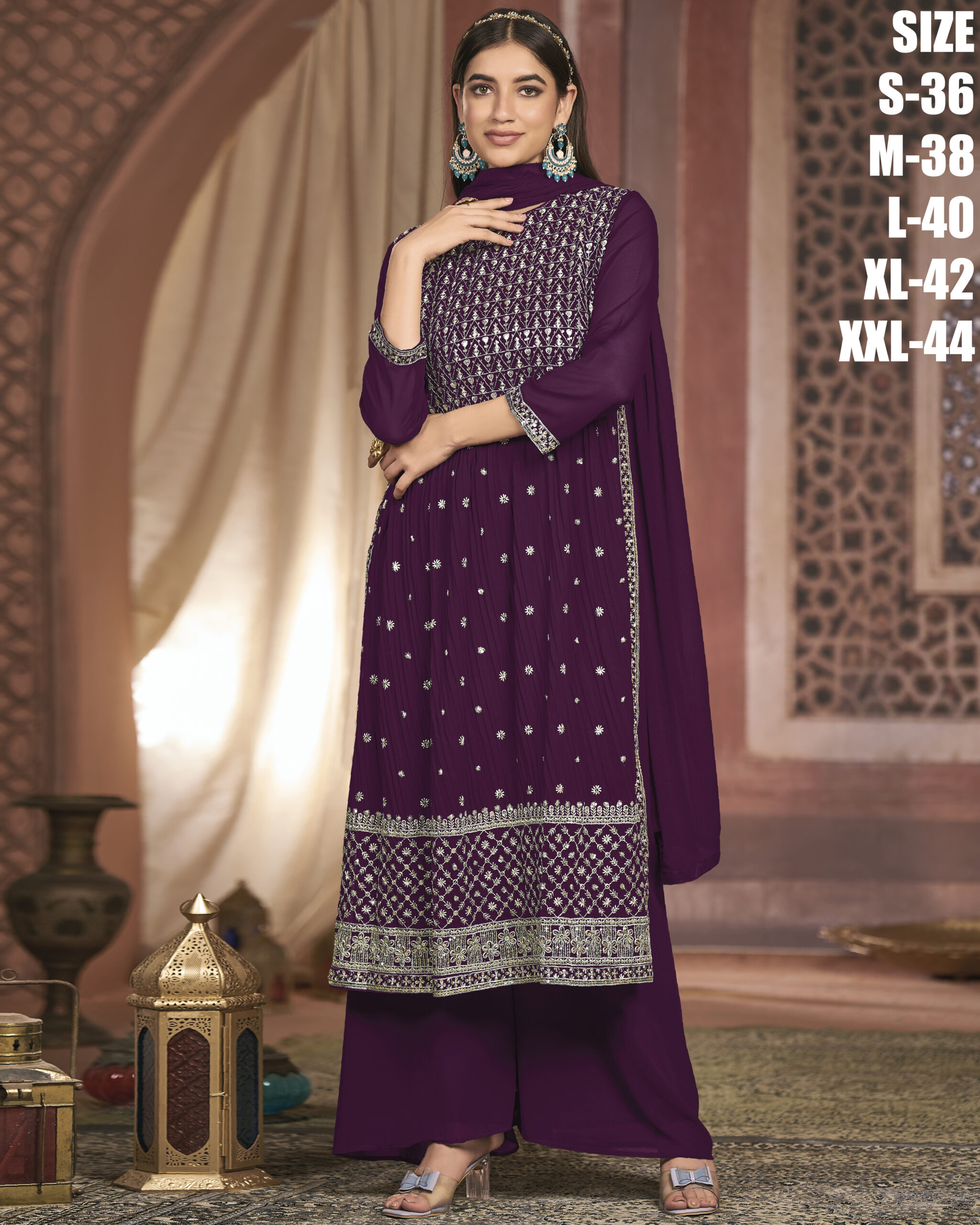 Blooming Georgette Embroidery  Nyra Cut Readymade Suit