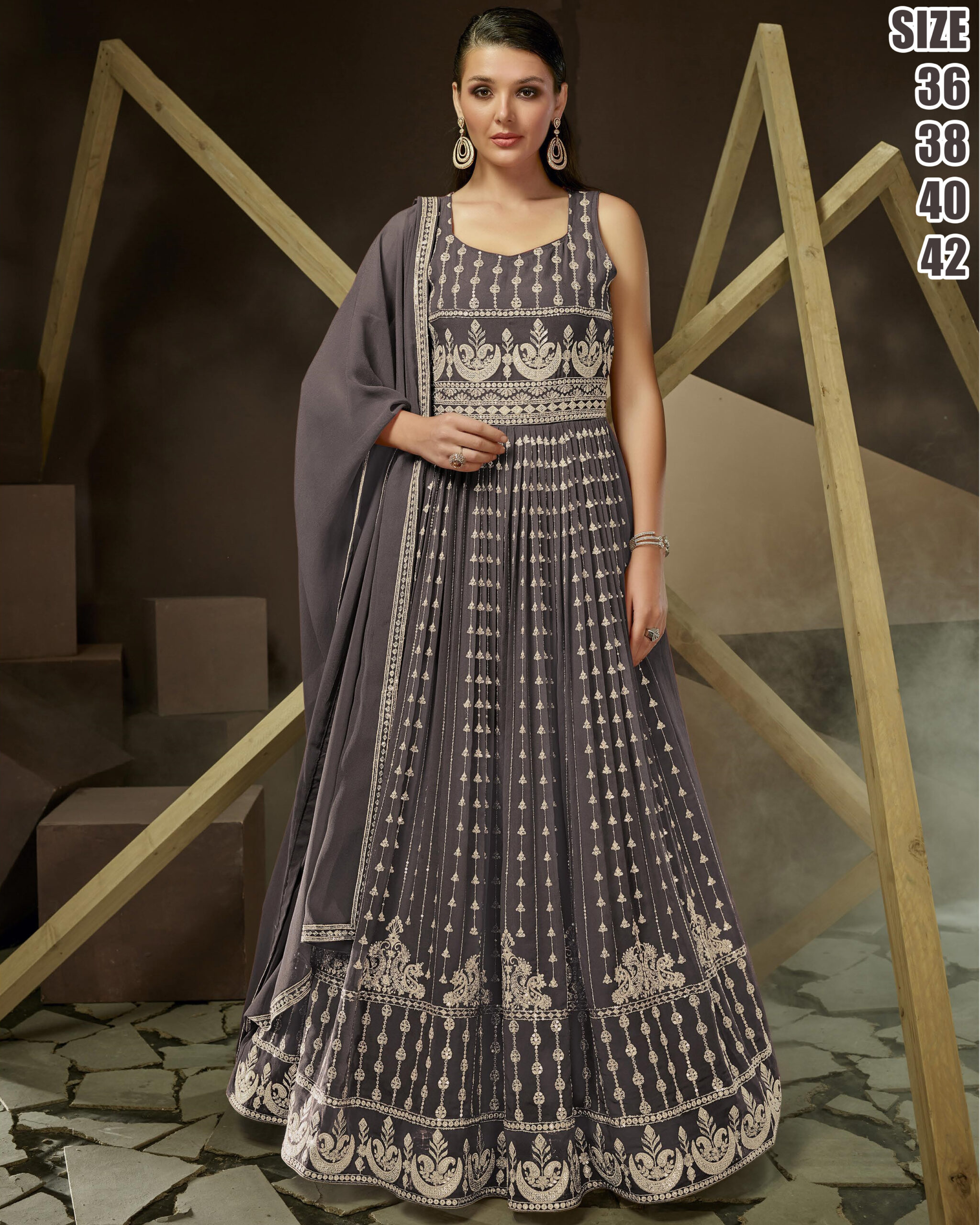 Falak by Fiona Georgette Embroidery Long Readymade Gown With Dupatta