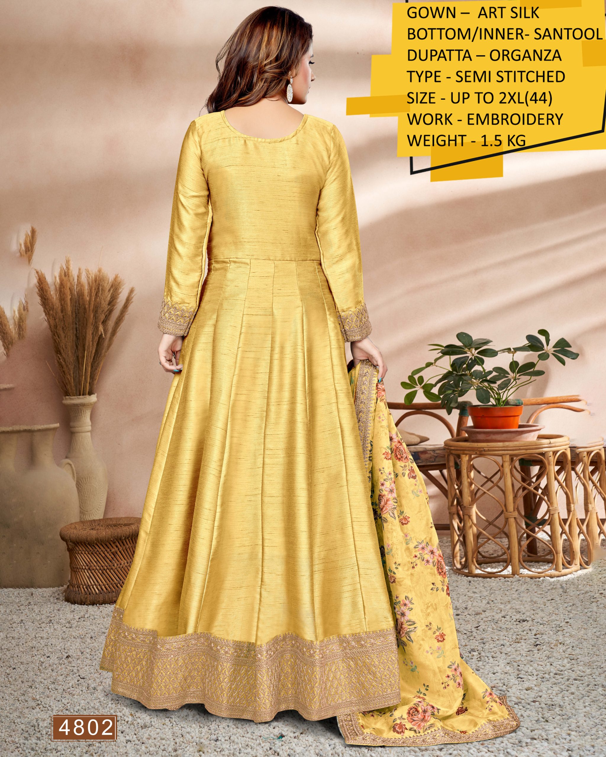 Partywear Semi Stitched Art Silk Long Gown Collection
