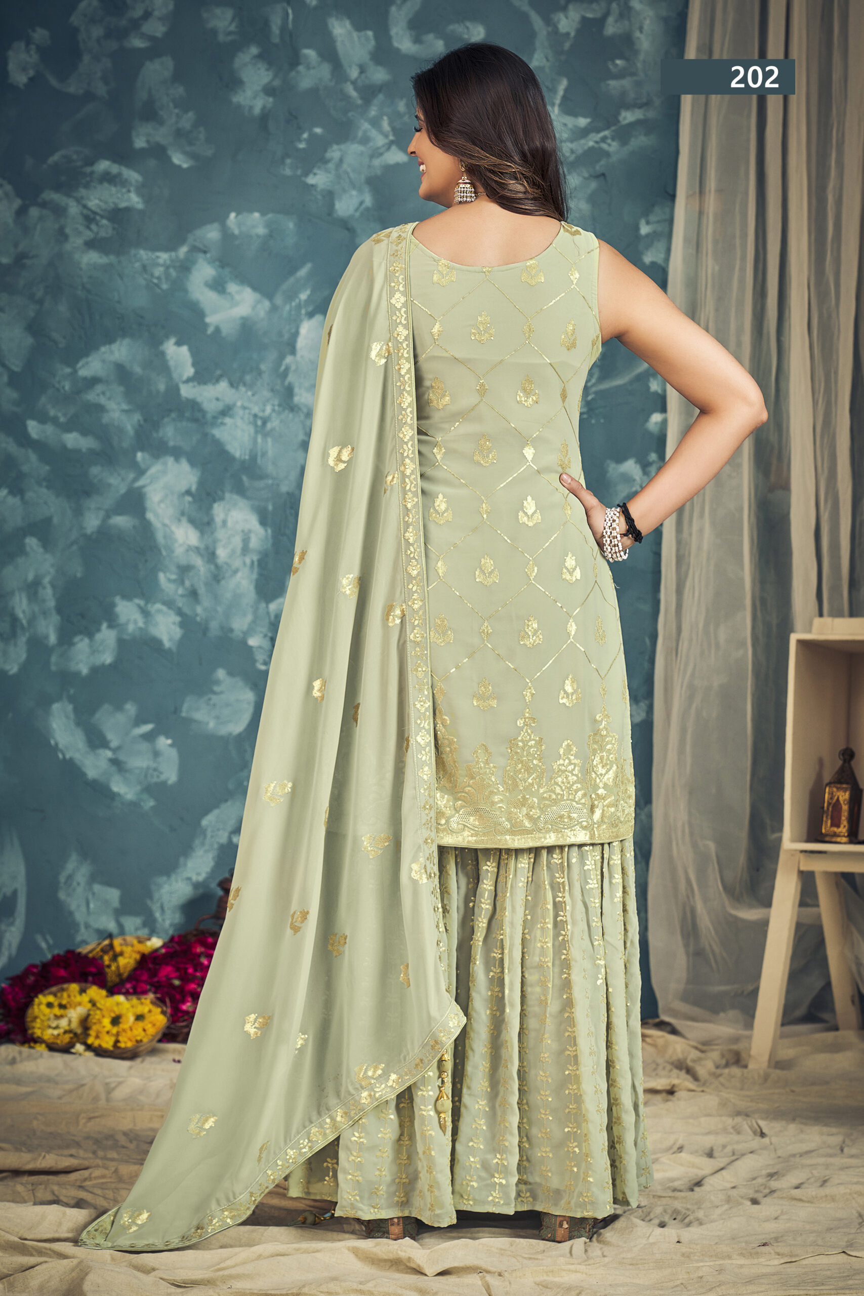 Presenting Readymade Georgette Embroidery Sharara Pair With Dupatta