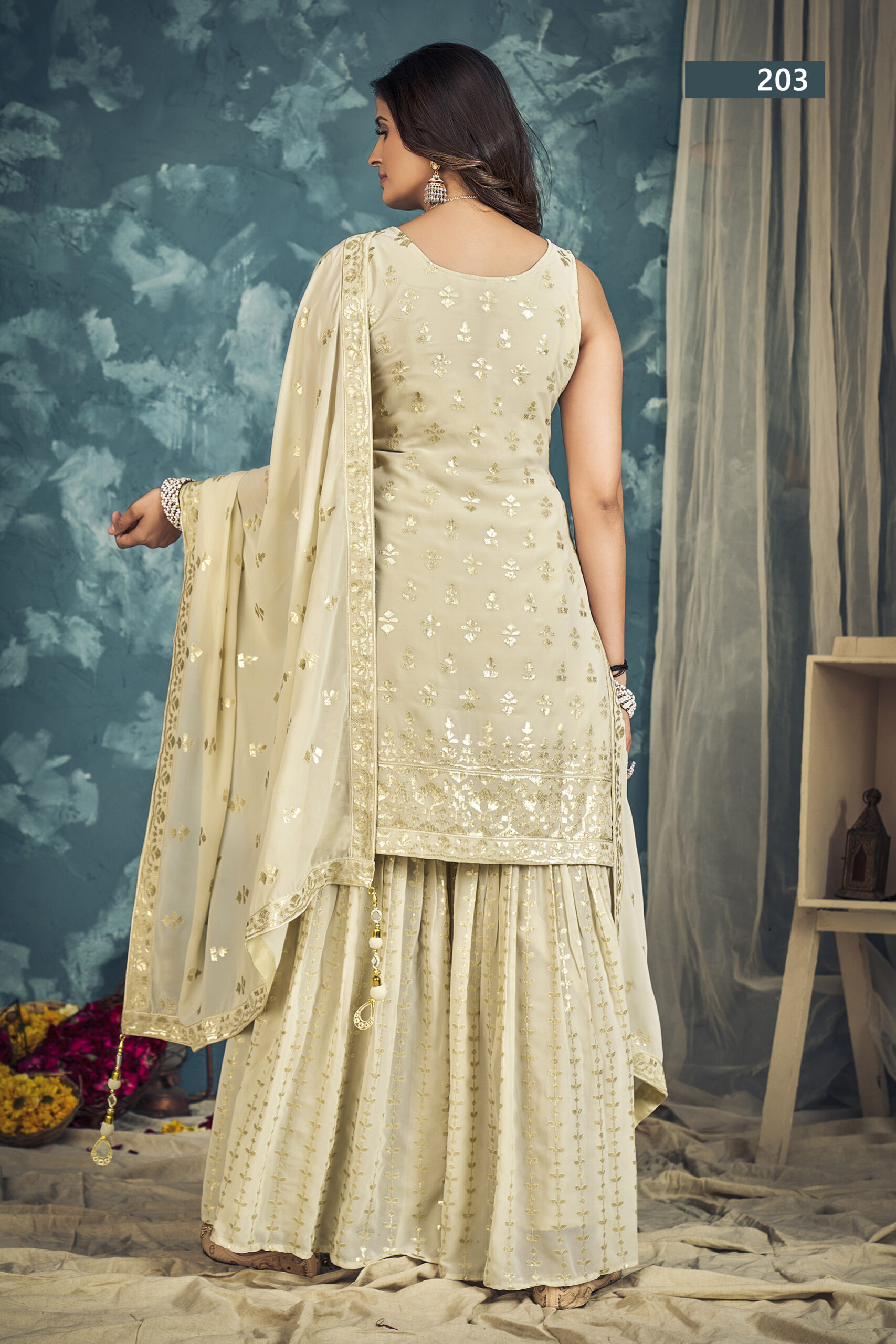 Presenting Readymade Georgette Embroidery Sharara Pair With Dupatta