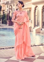 Ravishing Sequins Orangza Party Wear Ruffle Saree With Blouse