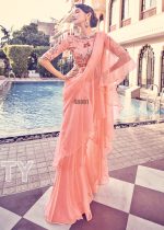 Ravishing Sequins Orangza Party Wear Ruffle Saree With Blouse