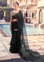 Ravishing Sequins Orangza Party Wear Ruffle Saree With Blouse