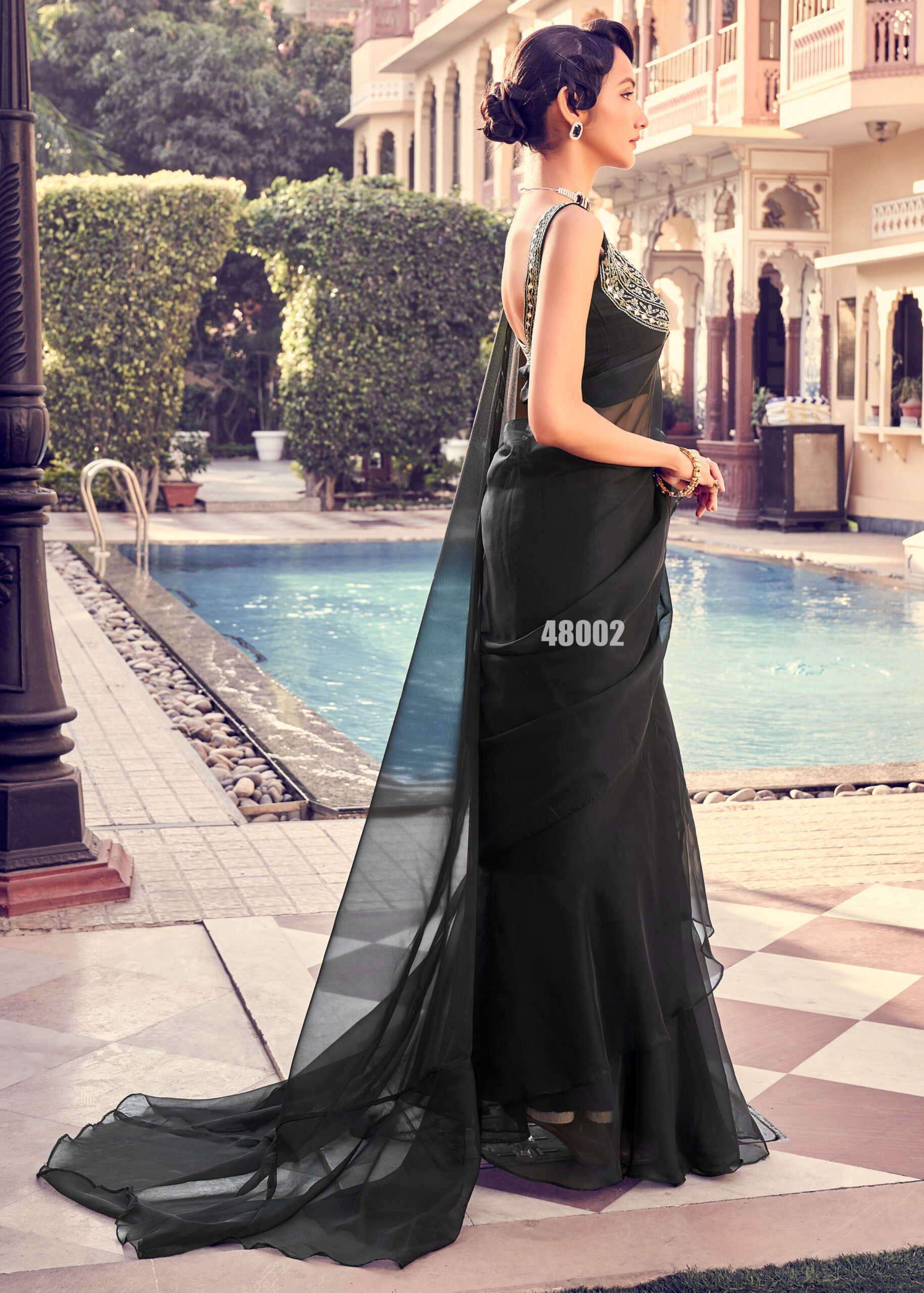 Ravishing Sequins Orangza Party Wear Ruffle Saree With Blouse