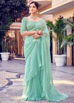 Ravishing Sequins Orangza Party Wear Ruffle Saree With Blouse