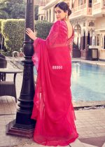 Ravishing Sequins Orangza Party Wear Ruffle Saree With Blouse