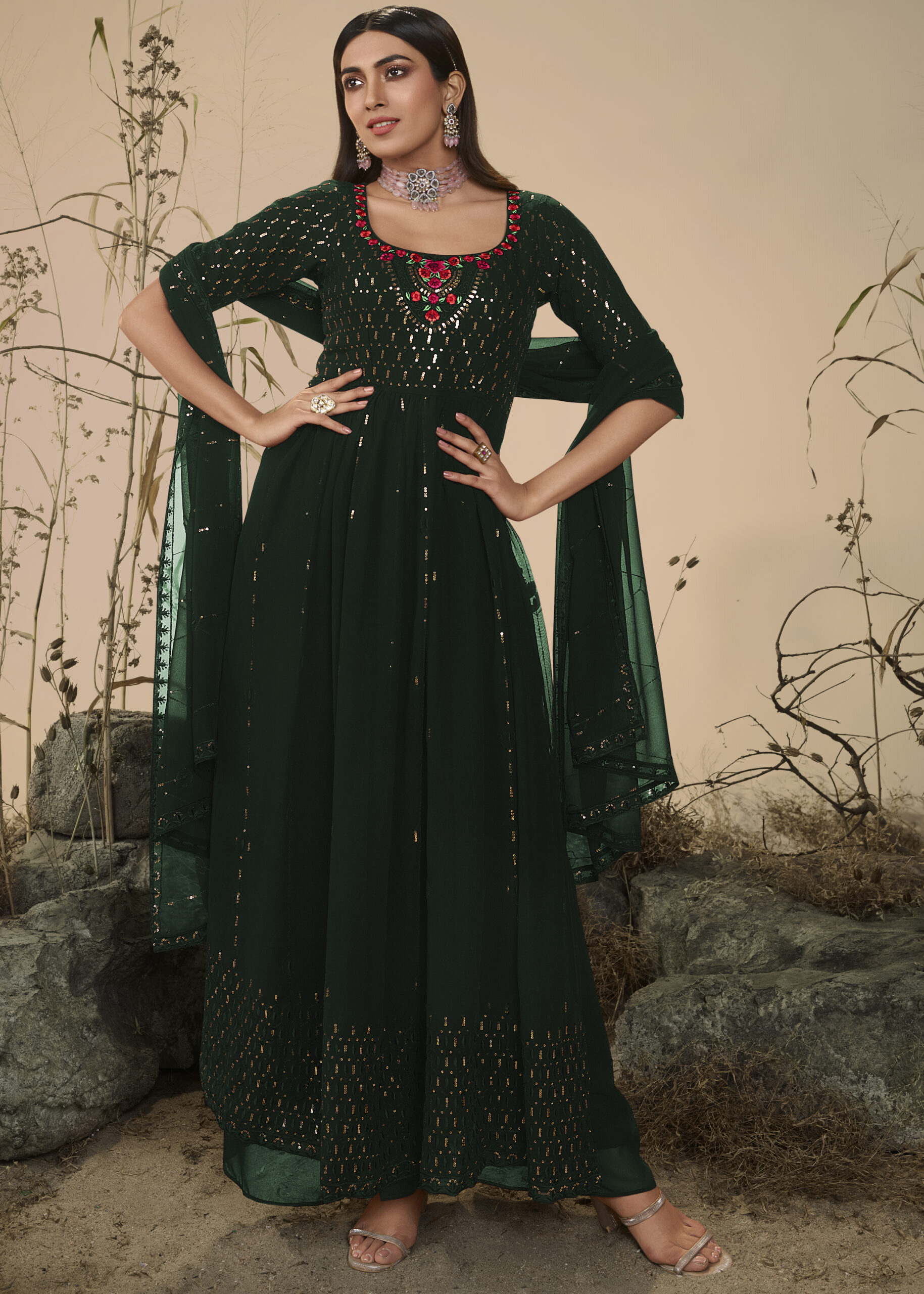 Presenting Party Wear Georgette Embroidery Stitched Salwar Suit Collection