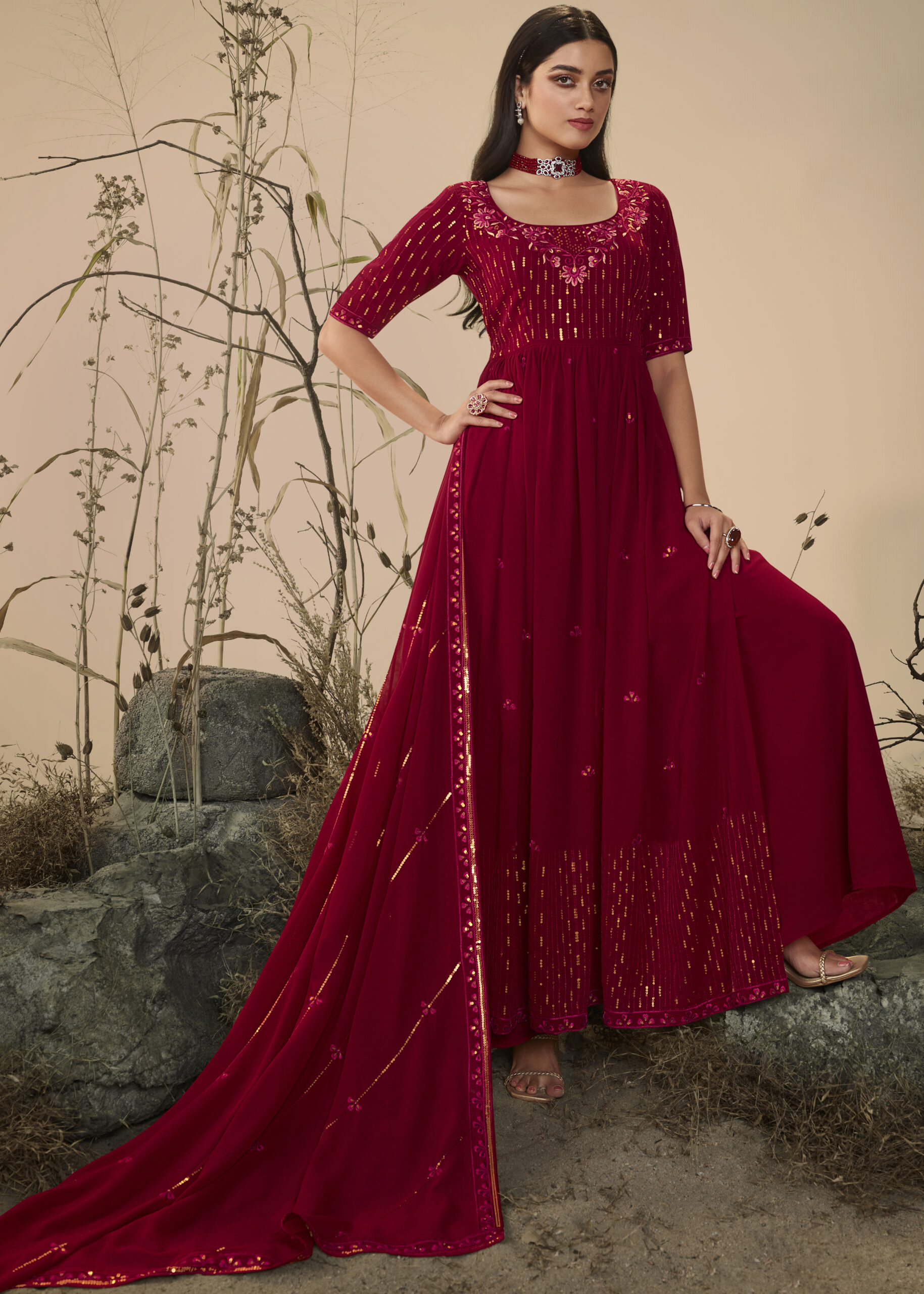 Presenting Party Wear Georgette Embroidery Stitched Salwar Suit Collection