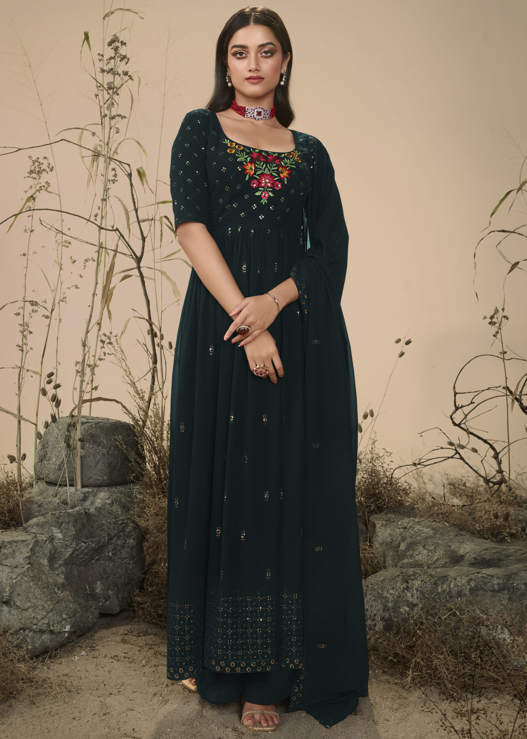 Presenting Party Wear Georgette Embroidery Stitched Salwar Suit Collection