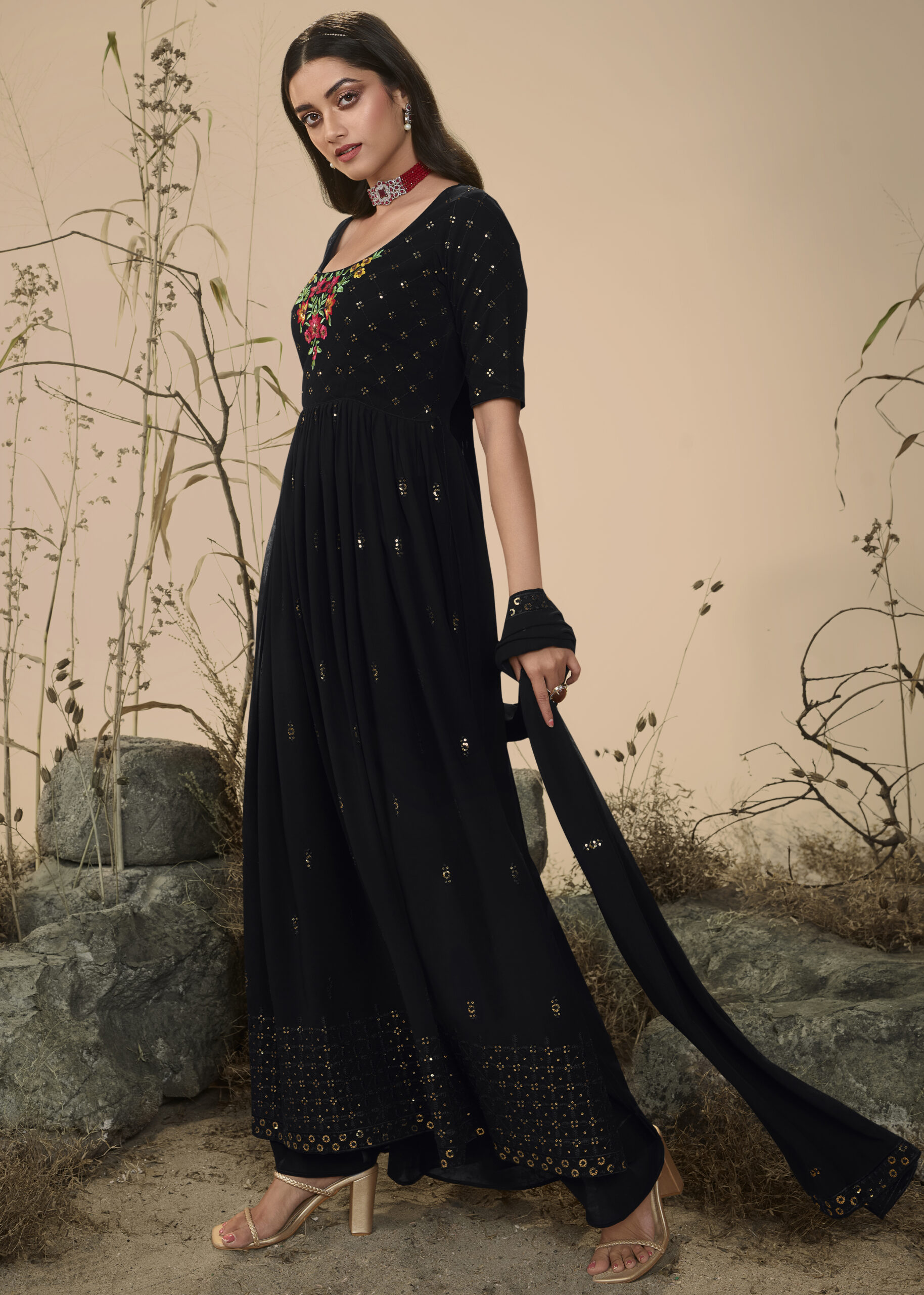 Presenting Party Wear Georgette Embroidery Stitched Salwar Suit Collection