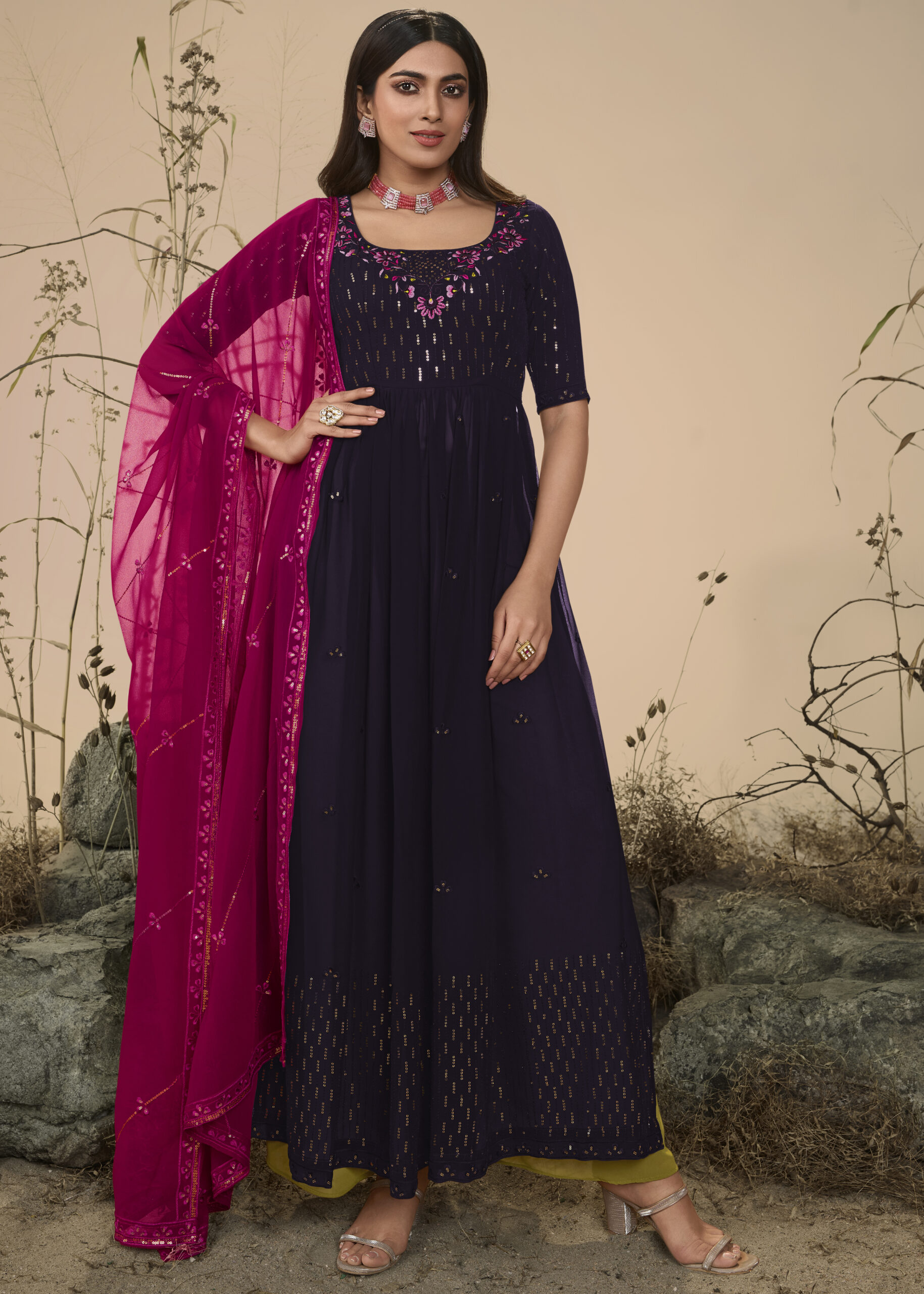 Presenting Party Wear Georgette Embroidery Stitched Salwar Suit Collection