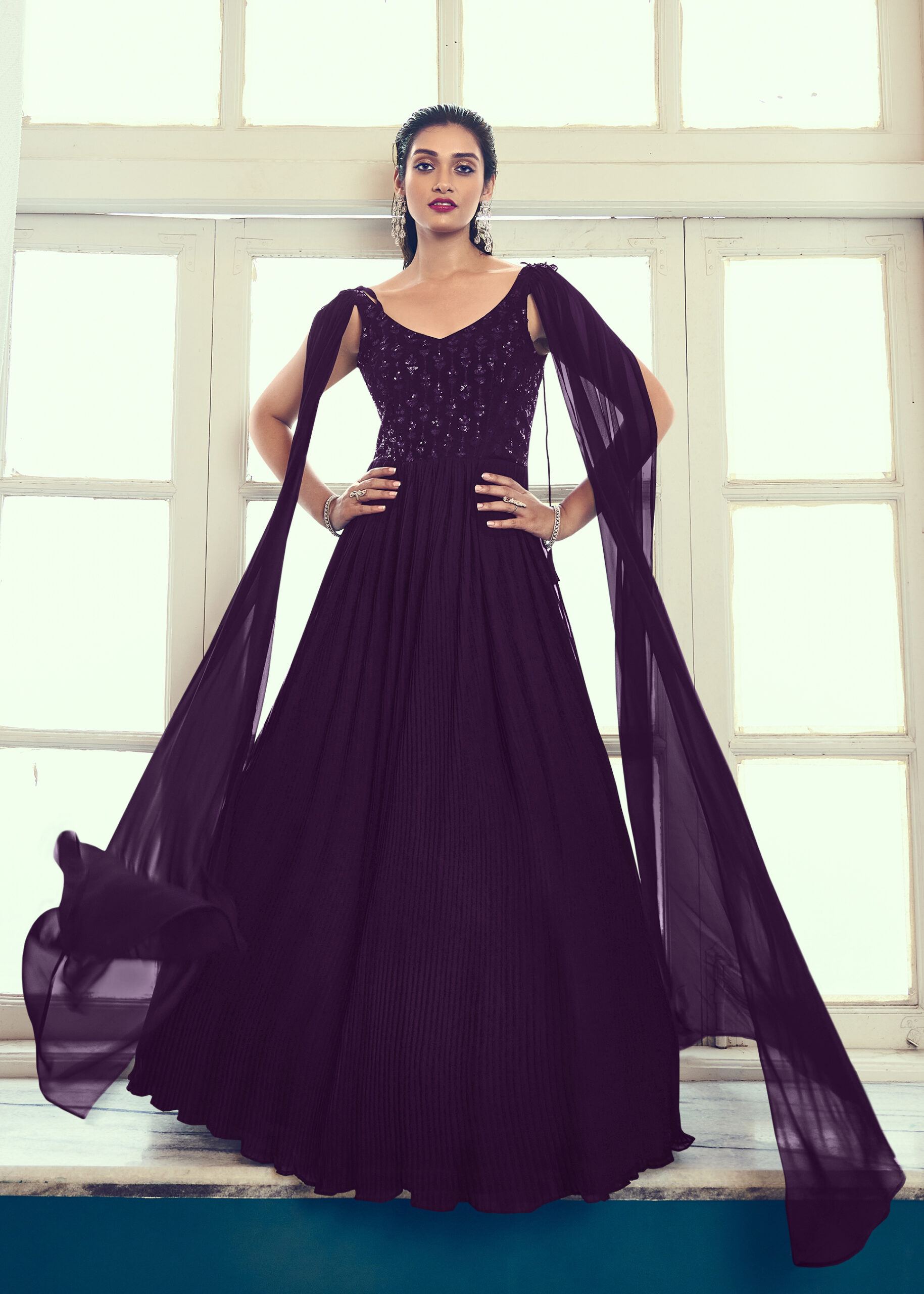 Designer Georgette Embroidery Stitched Gown With Dupatta