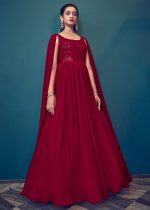 Designer Georgette Embroidery Stitched Gown With Dupatta