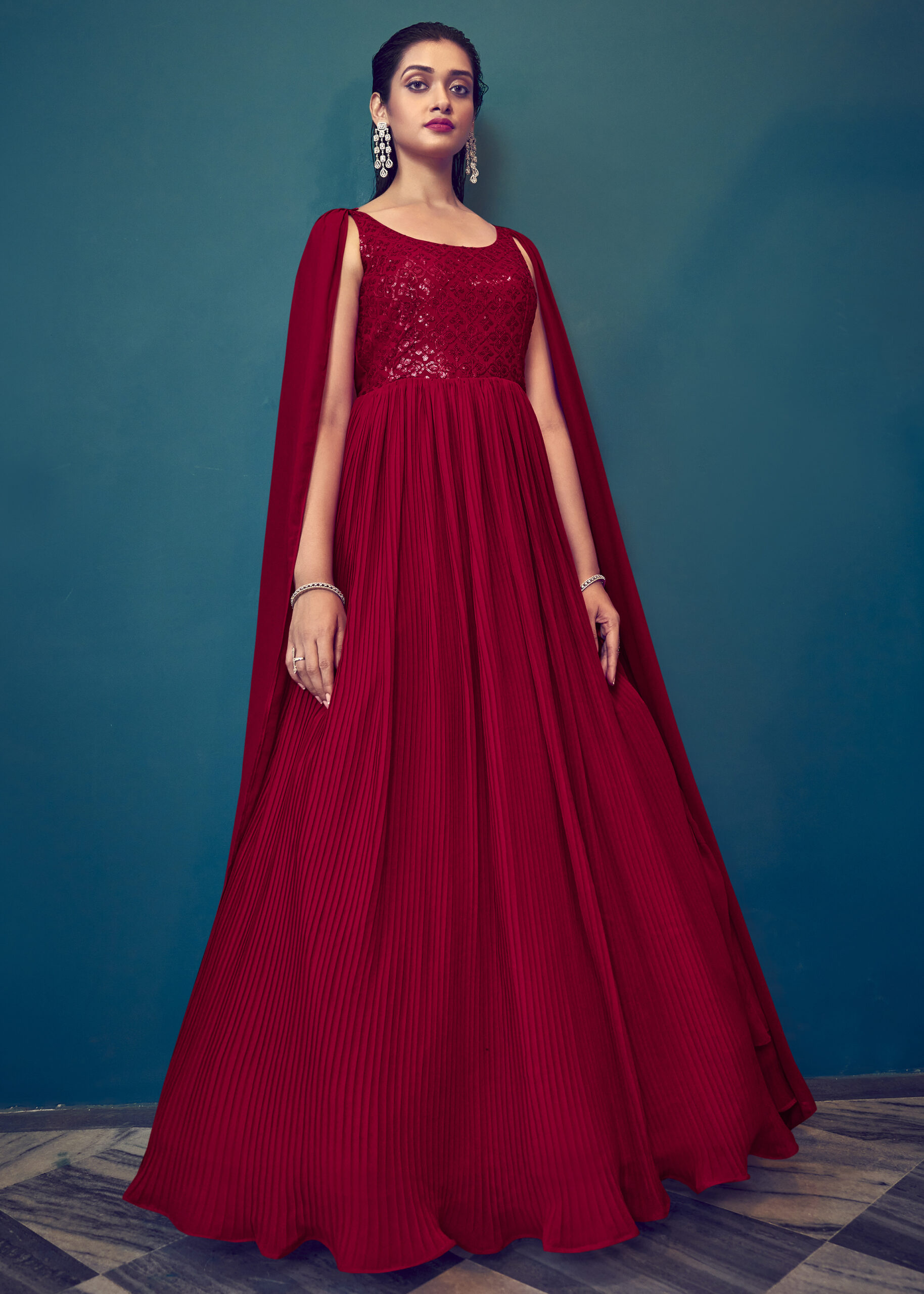 Designer Georgette Embroidery Stitched Gown With Dupatta