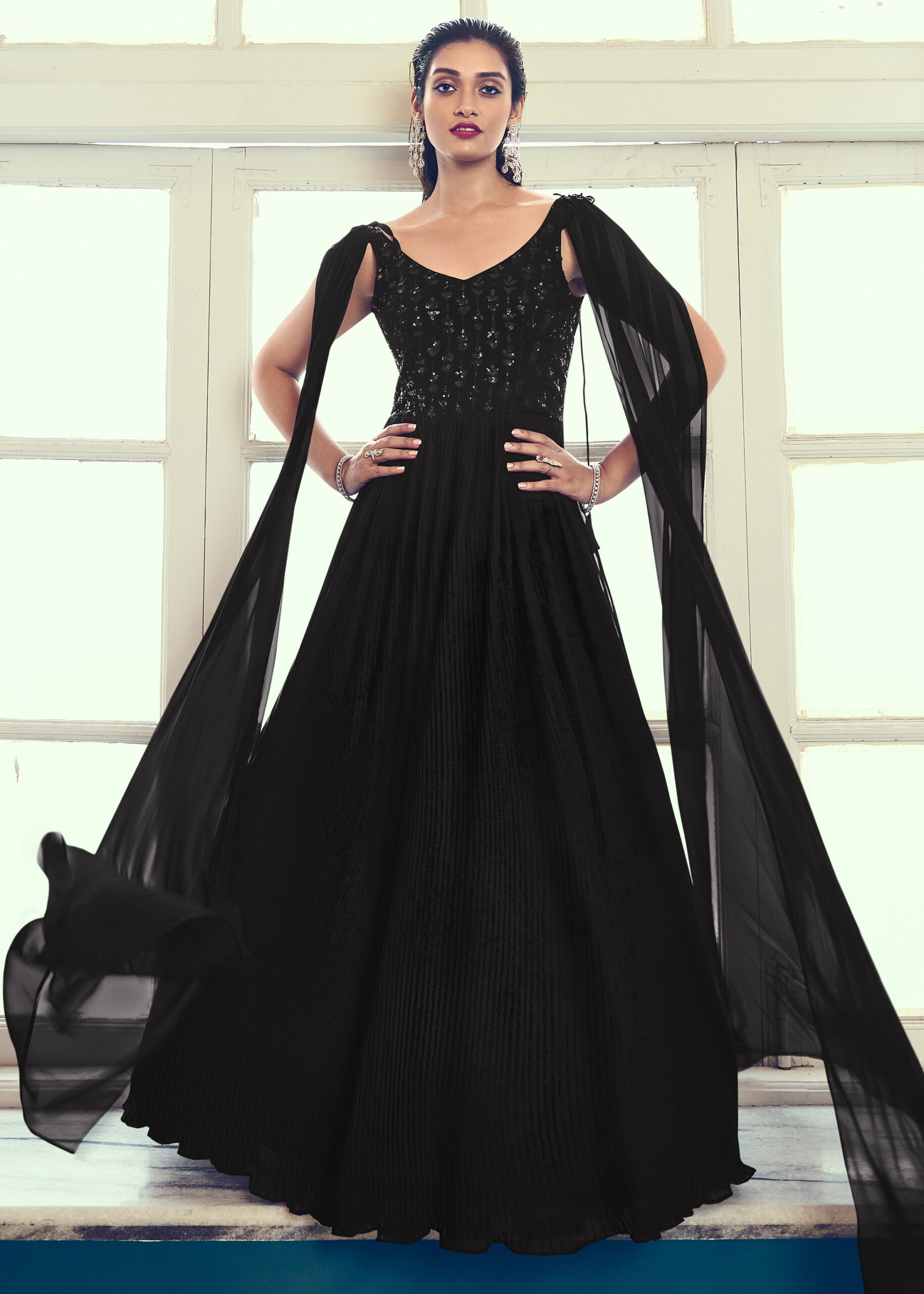 Designer Georgette Embroidery Stitched Gown With Dupatta