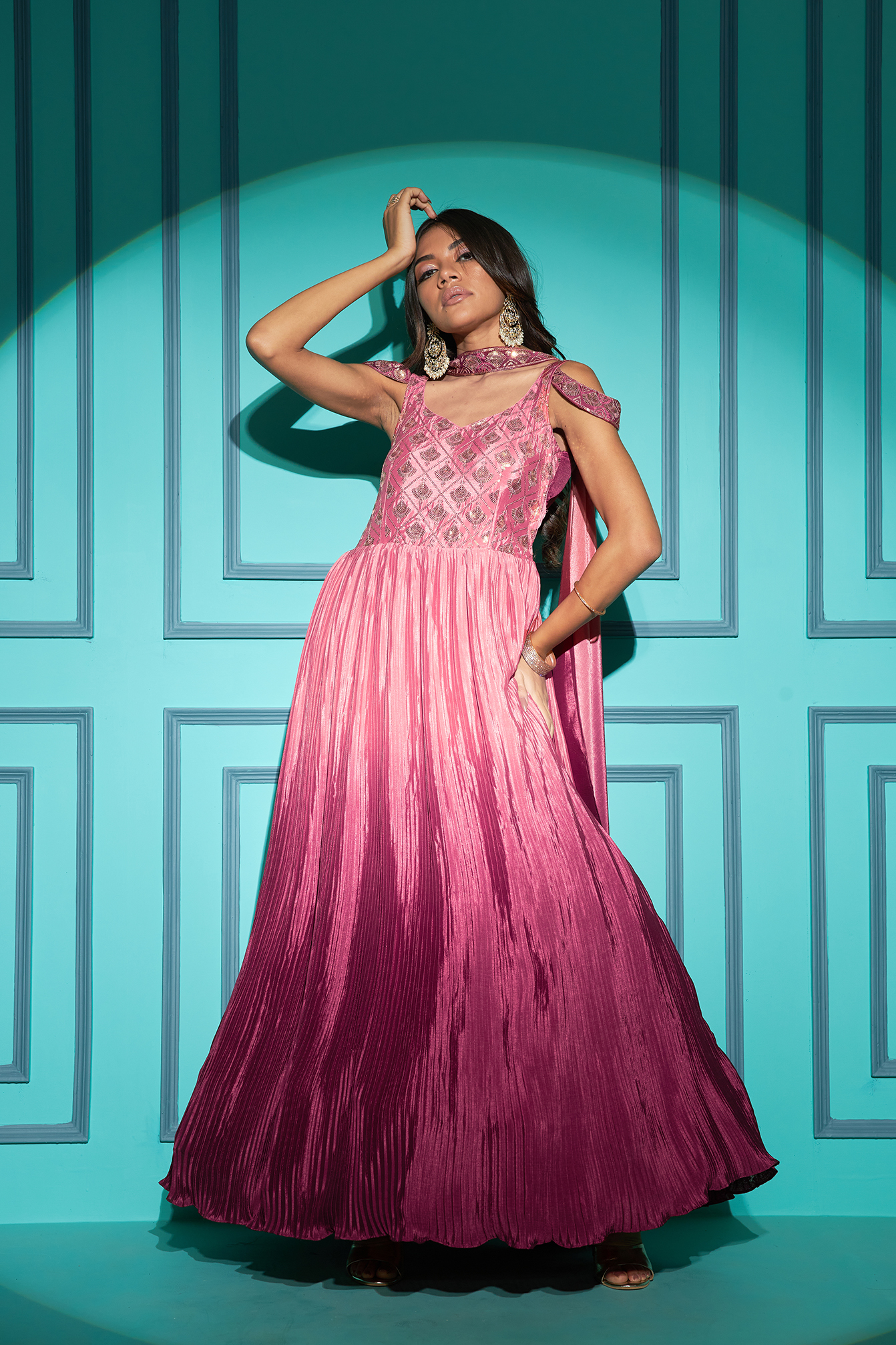 Grand Party Wear Stitched Chinon Stylish Gown With Dupatta