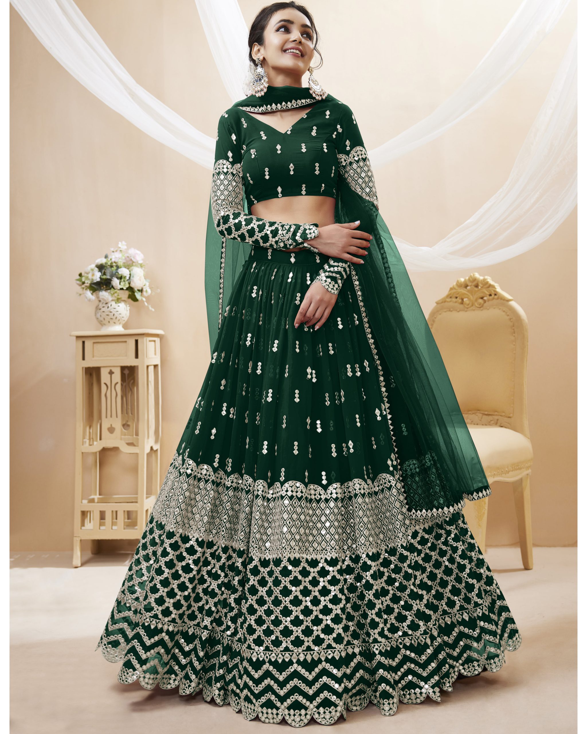 Create Your Dream Lehenga Semi-stitched Georgette Lehenga Fabric Georgette Choli And Georgette Dupatta Embellished With Sequin Embroidery