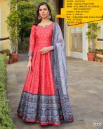 Step into Glamour Flaunt Ready-to-Wear Gown in Killer Silk Adorned with Stunning Digital Patola Print and Can-Can Net