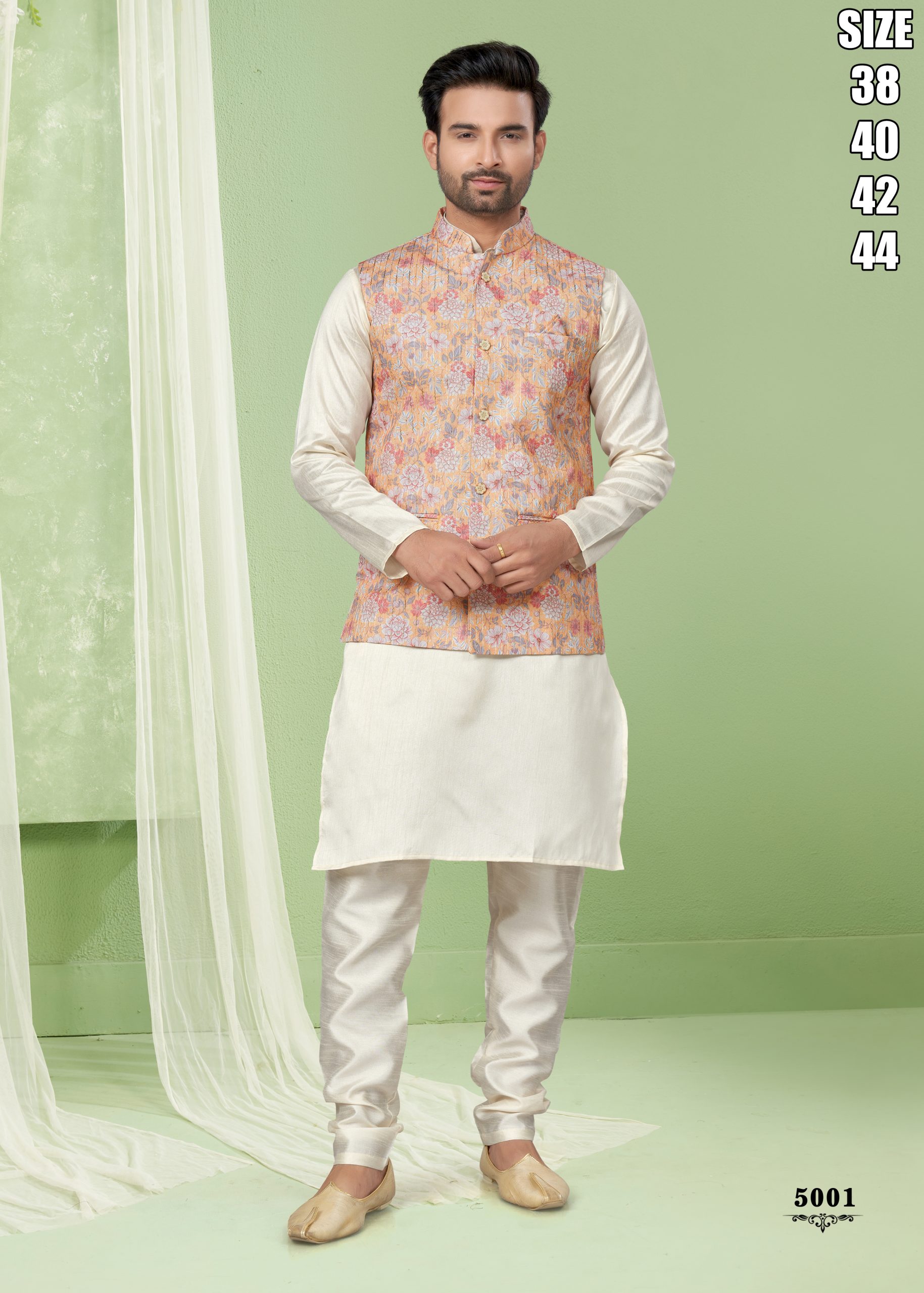 Men's Art Silk Embroidered Kurta Payjama With Jacket