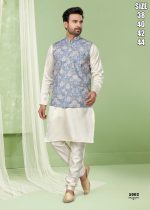 Men's Art Silk Embroidered Kurta Payjama With Jacket