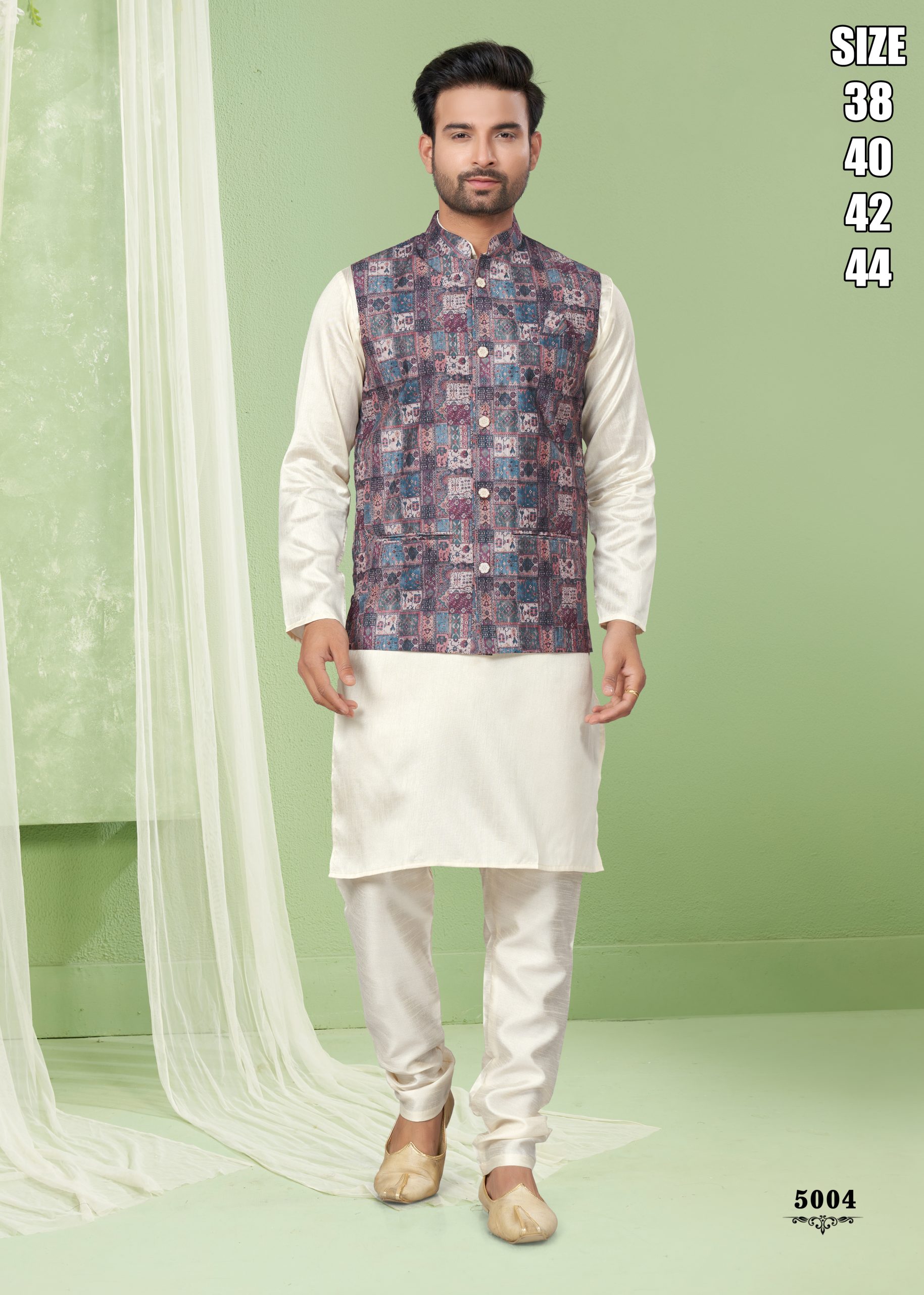 Men's Art Silk Embroidered Kurta Payjama With Jacket