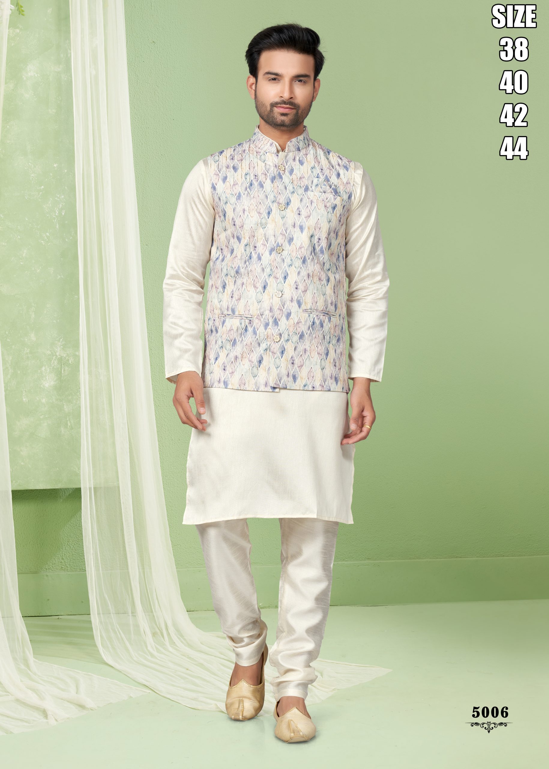 Men's Art Silk Embroidered Kurta Payjama With Jacket