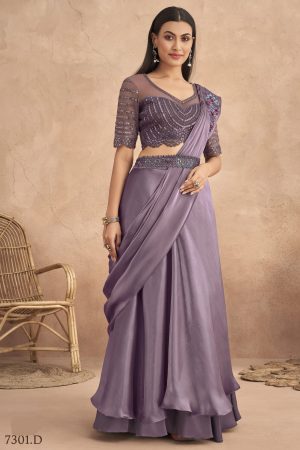 Fancy Partywear Embroidery Work Ready To Wear Saree With Unstitched Blouse